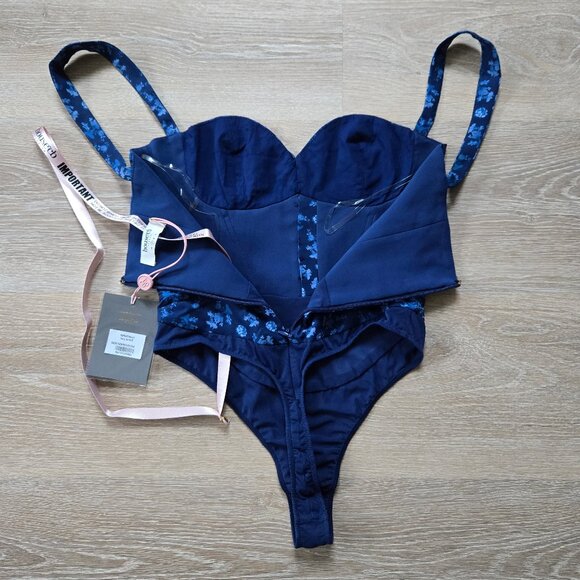 HOUSE OF CB “Savia” Floral Corset Bodysuit in sapphire blue Small  New With Tags - Picture 12 of 17